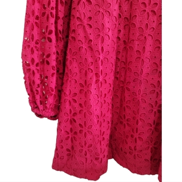 Trina Turk Grazia Dress in Passion Pink 2 Eyelet Lace Unlined Sleeves Cotton - Picture 6 of 9